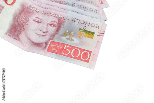 Swedish krona. Swedish money, 500 kroner bills on a transparent background. 