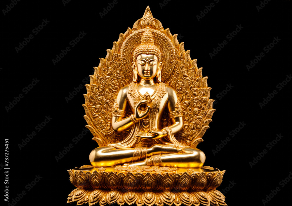 Fototapeta premium Golden buddha statue isolated on black background with clipping path.