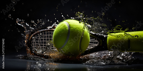 Tennis racket and ball on dark background  © Mustafa