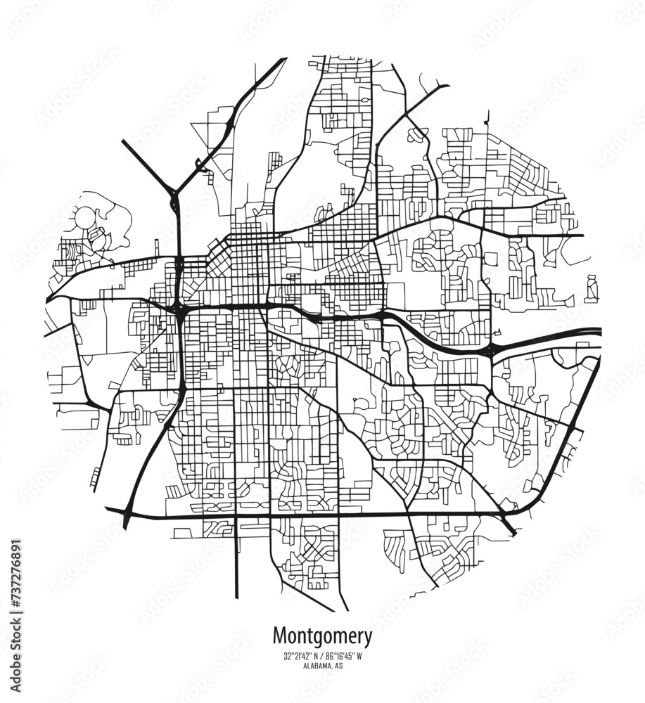 vector map of the city, Montgomery, Alabama, state of the United States for home walls and posters