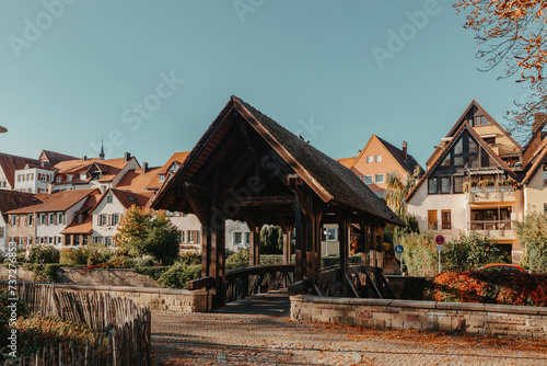 Old national German town house in Bietigheim-Bissingen, Baden-Wuerttemberg, Germany, Europe. Old Town is full of colorful and well preserved buildings.