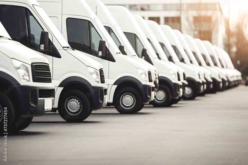 fast vans drive through a large modern city. Delivery within the city fast vans drive through a large modern city. Delivery within the city