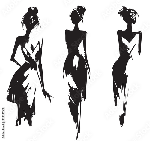 Sketch. Fashion Girls on a white background. Abstract