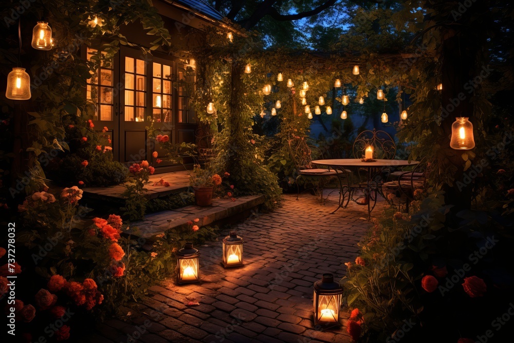 Candlelight enhancing the beauty of a garden Candlelight enhancing the beauty of a garden