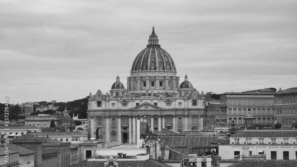 View of the beautiful Saint Peter Basilica, center of Catholicism and a famous city landmark, from Via della Conciliazione 