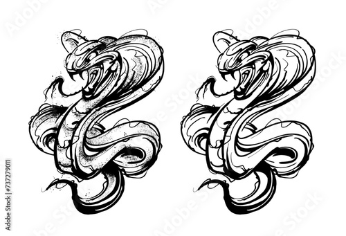 hand drawn grunge cobra snake illustration in graffiti style