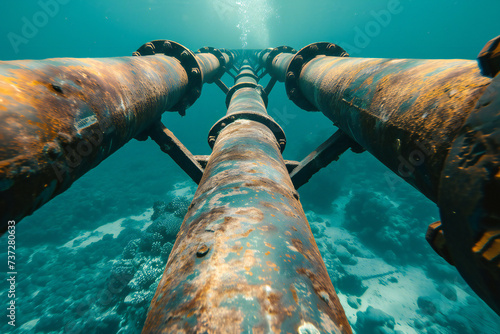 Subsea oil and gas pipeline metal conduit for underwater photo