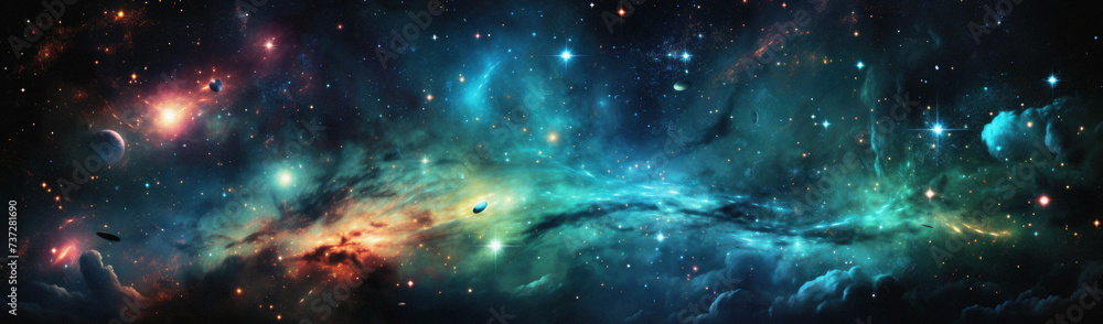 Abstract galaxy background with stars and planets