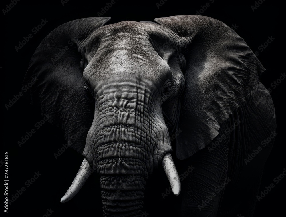 Fototapeta premium elephant head close up on monochrome black background style