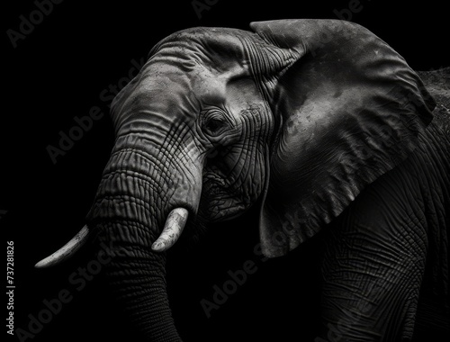 elephant head close up on monochrome black background style © Riz
