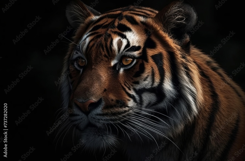 Aggressive tiger on black background