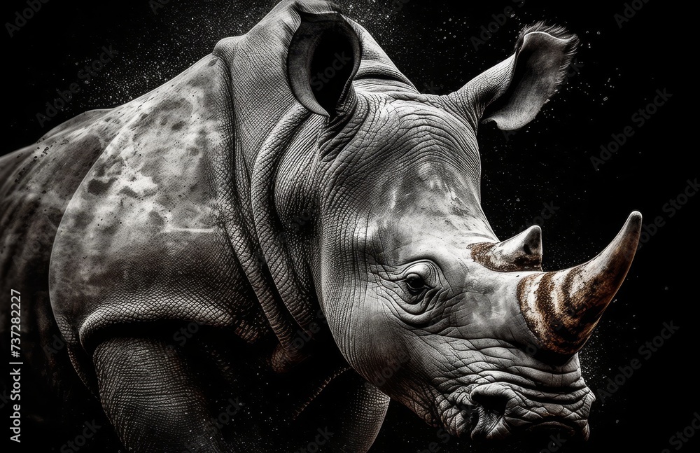 Obraz premium Amazing Big Horned Black And White Rhino Face