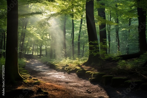 Sunlight filtering through leaves in a forest