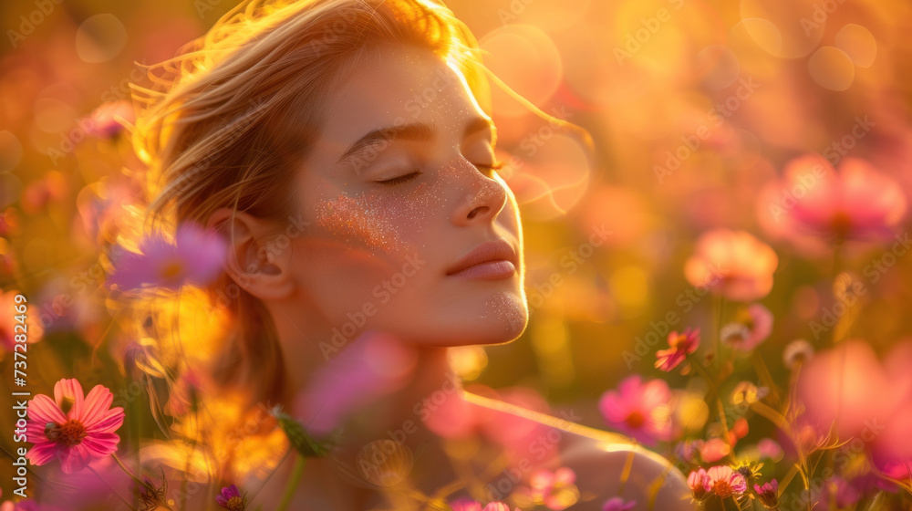 Fototapeta premium Close-Up of Woman Enjoying Golden Sunset