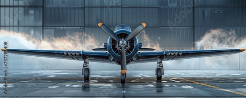 An airplane, front view