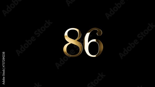 Gold number 86 with gold particles, alpha channel, gold numerology, gold number eighty six photo