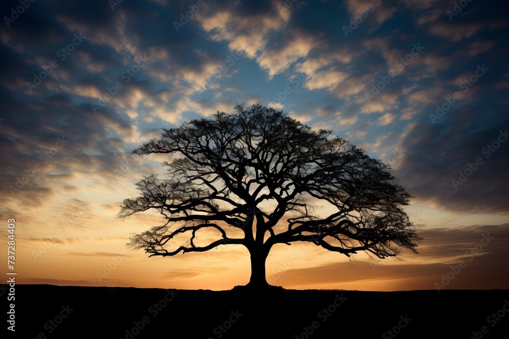 The silhouette of a tree against the afternoon sky