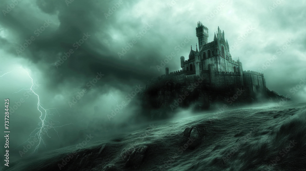 Fototapeta premium Spooky castle of vampire, evil spirit or ghost