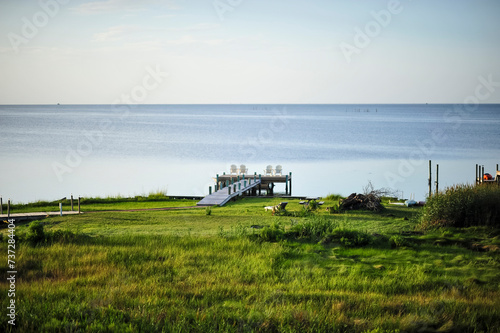 pamlico sound, footbridge with chairs
