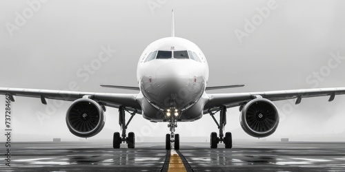 An airplane, front view