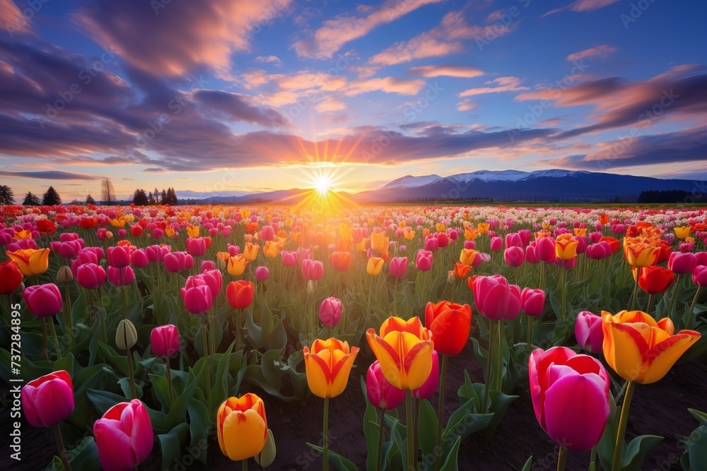 The vibrant colors of a field of tulips