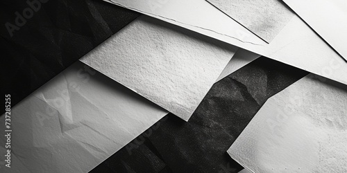 Abstract Piece in Black and White Intersecting Planes - Canvas Texture emphasis High Angle Recontextualized use of Paper contrasting Shadows Color Blocked Textile created with Generative AI Technology
