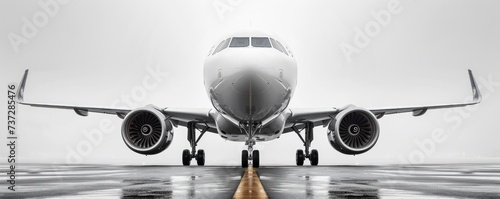 An airplane, front view