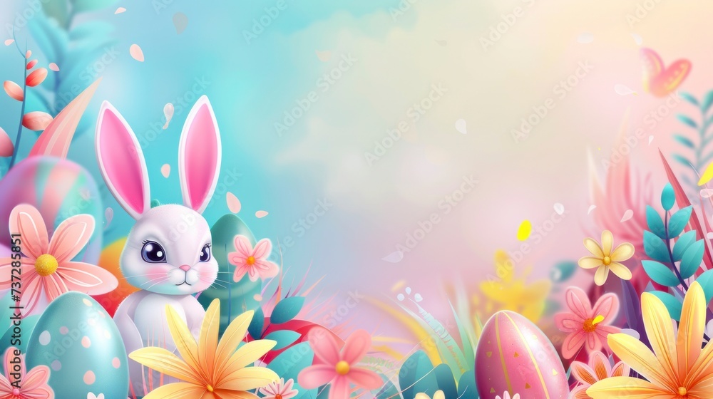 beautiful illustrations of Happy Easter day with colorful rabbits in real 3d in high resolution