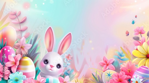 beautiful illustrations of Happy Easter day with colorful rabbits