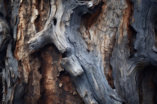 A close up of a weathered and scarred tree trunk, representing strength through trials © KerXing