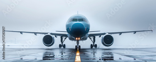 An airplane, front view