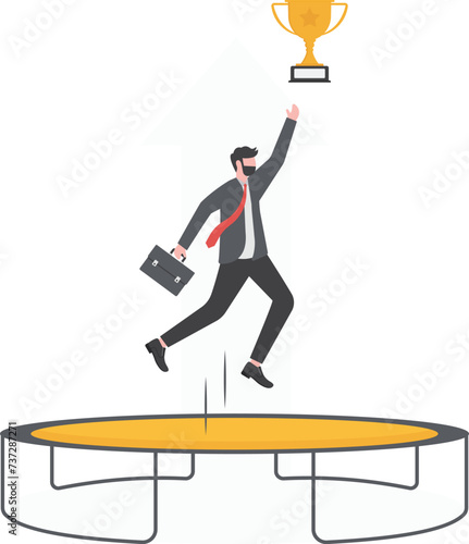 Businessman jumping on Trampoline for achieving success

