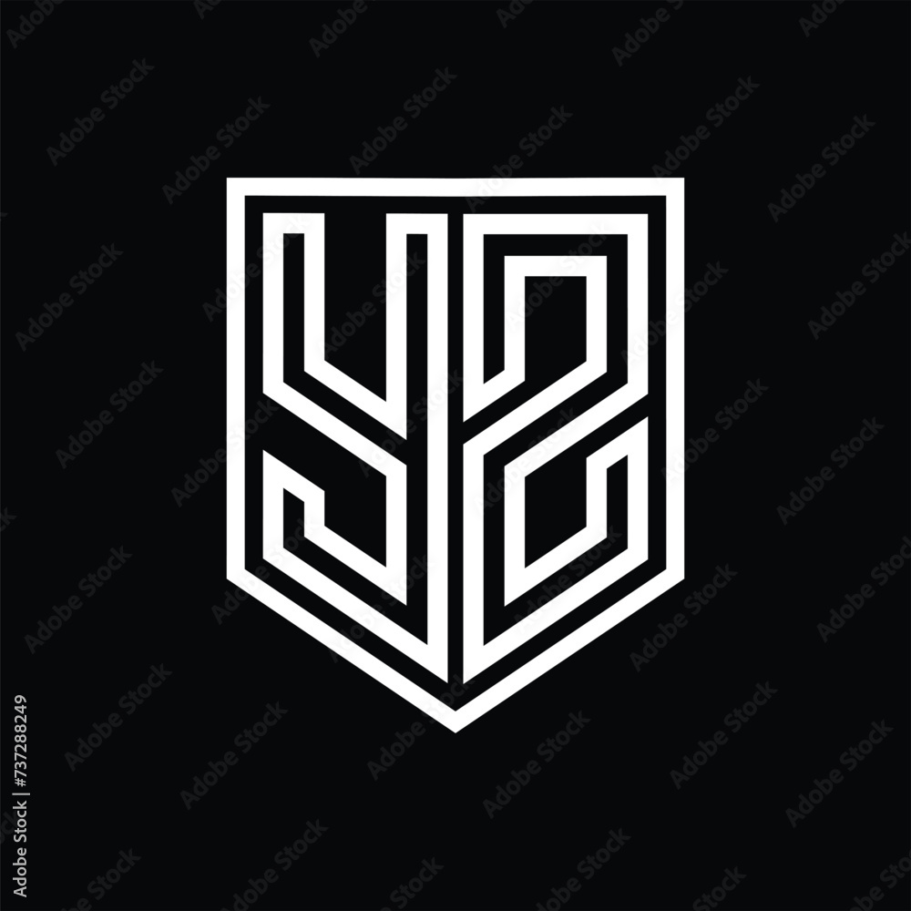 YZ Letter Logo monogram shield geometric line inside shield isolated style design YZ Letter Logo monogram shield geometric line inside shield isolated style design