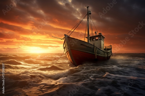 A fishing boat heading out to sea