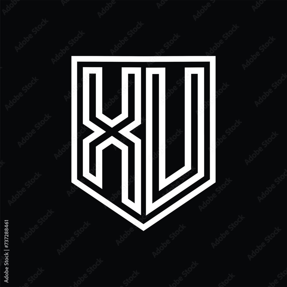 XU Letter Logo monogram shield geometric line inside shield isolated style design XU Letter Logo monogram shield geometric line inside shield isolated style design