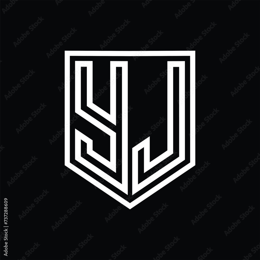 YJ Letter Logo monogram shield geometric line inside shield isolated style design YJ Letter Logo monogram shield geometric line inside shield isolated style design