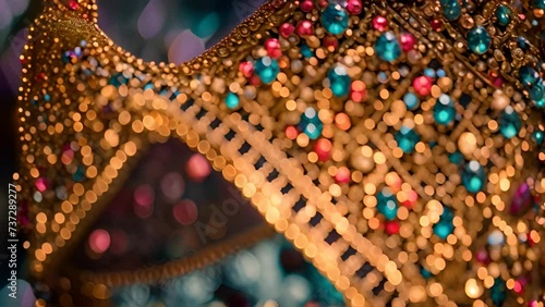 Intricate details and vibrant colors of gold and blue beaded crown in this mesmerizing close-up video photo