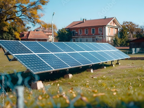 Solar Panels in a Green Lawn