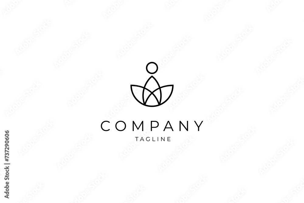 yoga line art illustration vector logo with meditation position and lotus flower yoga line art illustration vector logo with meditation position and lotus flower