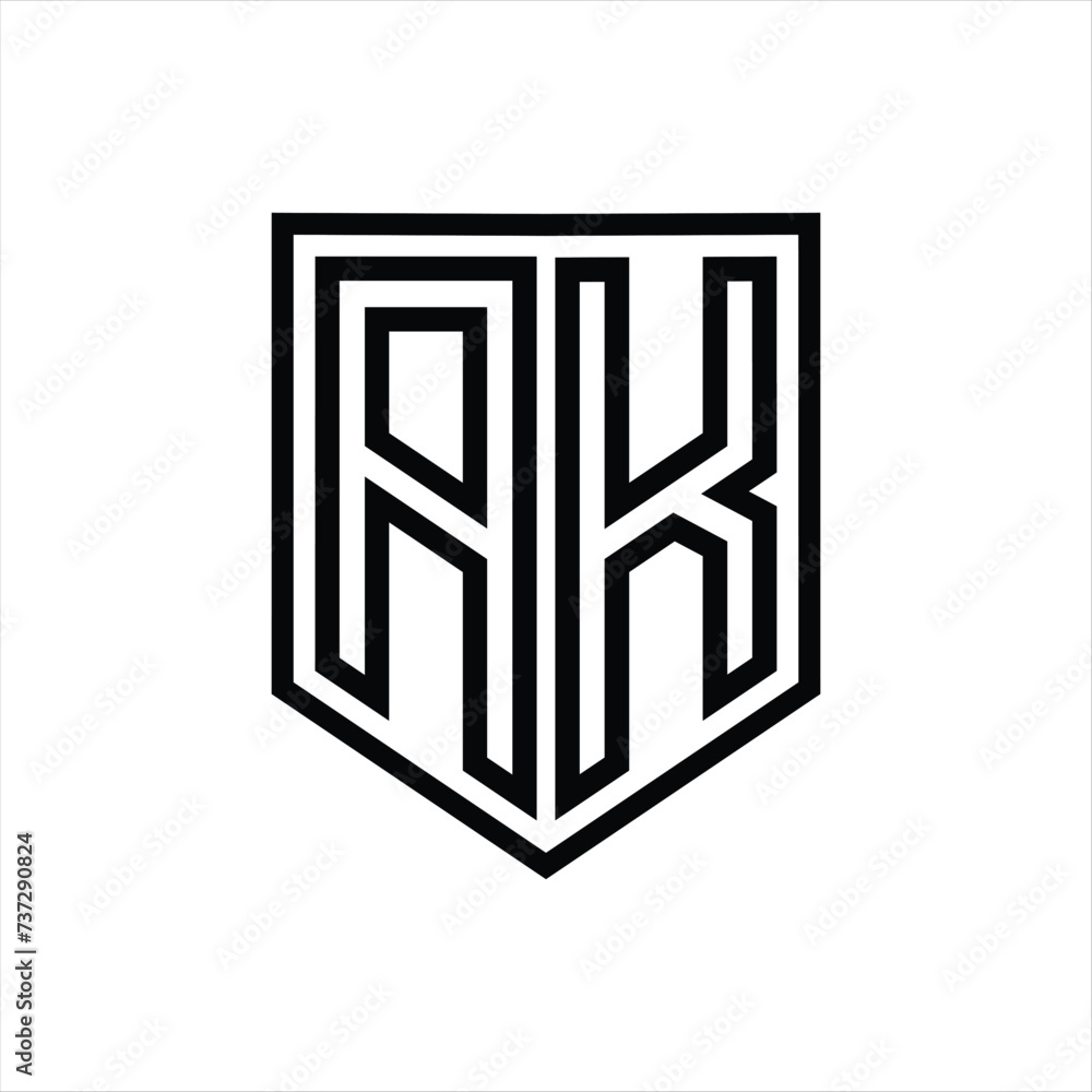 AK Letter Logo monogram shield geometric line inside shield isolated style design