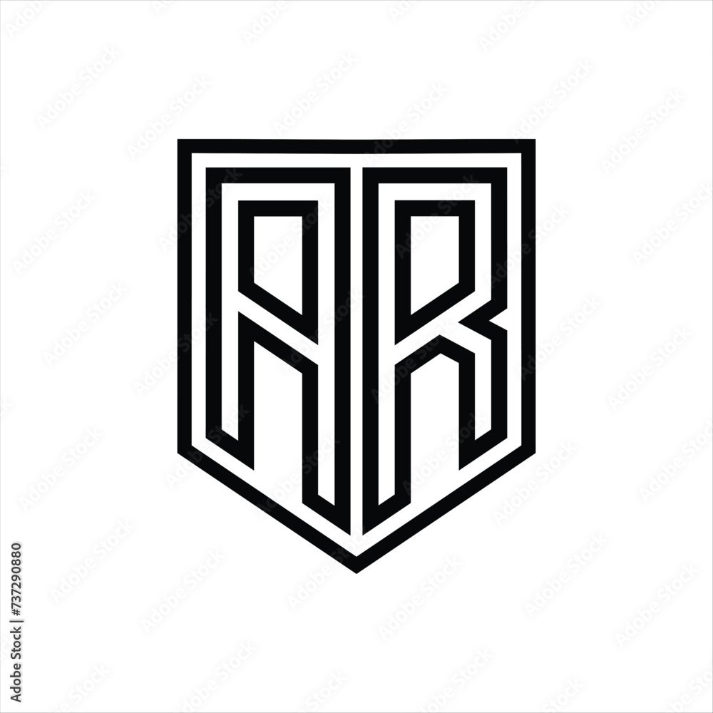 AR Letter Logo monogram shield geometric line inside shield isolated style design AR Letter Logo monogram shield geometric line inside shield isolated style design