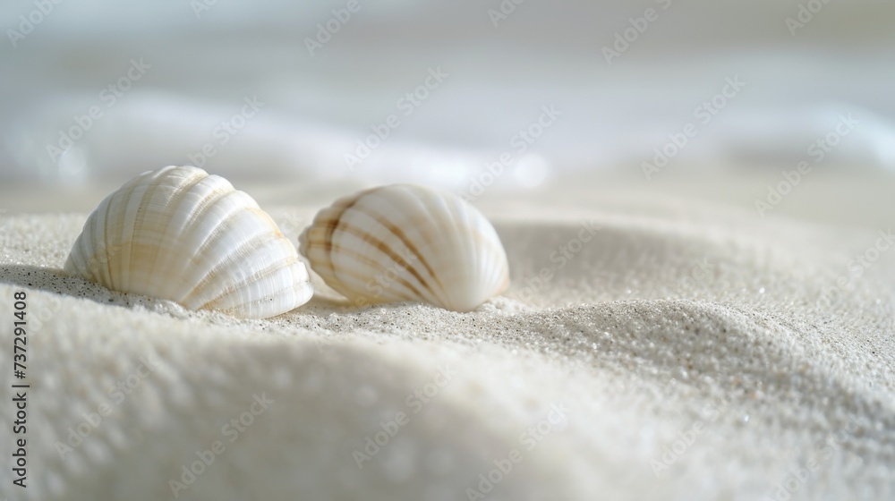 White fine sand and white shells, close up White fine sand and white shells, close up