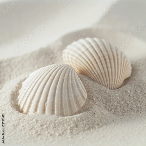 White fine sand and white shells, close up