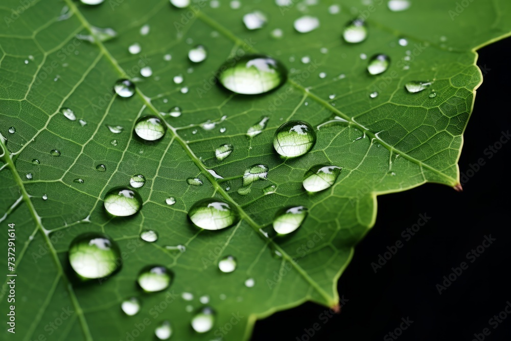 An extreme close-up of a rain-soaked leaf, revealing its veins An extreme close-up of a rain-soaked leaf, revealing its veins