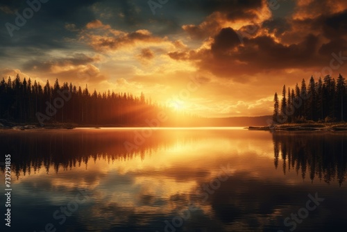 An organic image of a serene lake reflecting the sun's rays, illustrating the potential of solar energy
