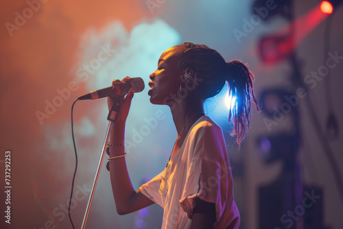 A young singer on a stage s...