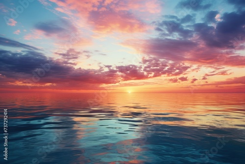 Calm ocean waters reflecting the colorful sky © KerXing