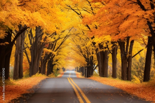 Colorful maple trees lining a peaceful road