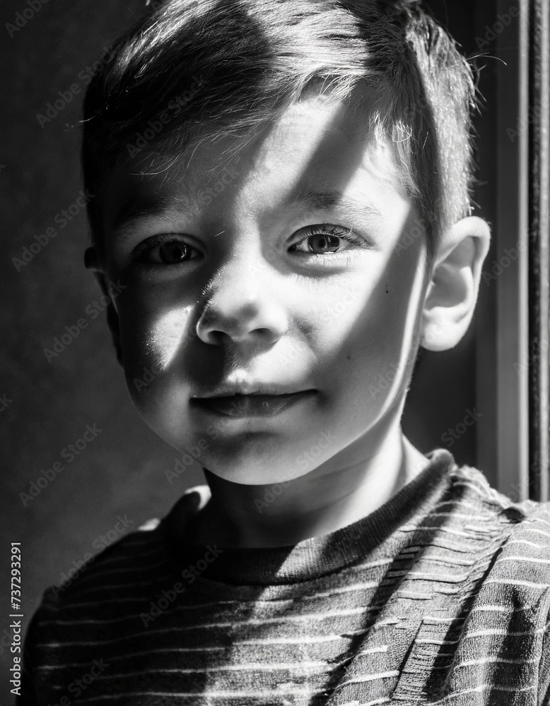 black and white portrait of a child with a shadow black and white portrait of a child with a shadow