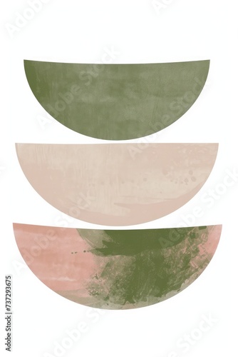 Modern Boho Chic Wall Art Illustration Featuring Three Semicircles Stacked on Top of Each Other in Sage Green and Blush Pink Hues, Against a Clean White Background